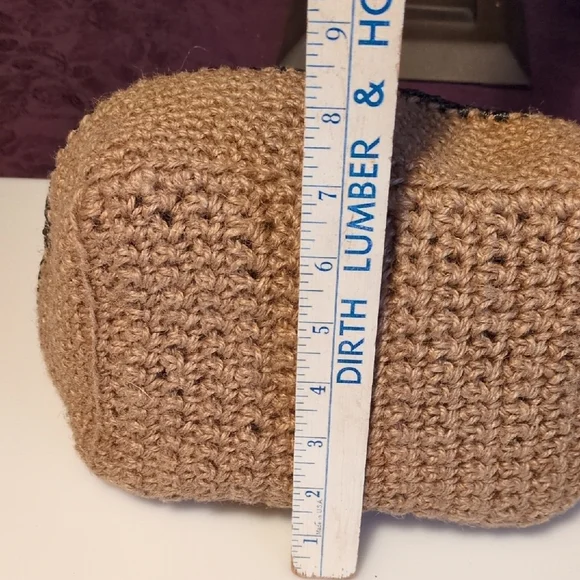 Handmade Crochet Tan Twine Black Pearlescent Curling Ribbon Leather Tote - Picture 10 of 15